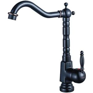 YAGJIA Kraan keuken zwart retro, keukenkraan antiek 360 ° draaibaar, wastafelarmatuur hogedruk vintage, amateurkeukenspoelbak mengkraan eengreeps van messing brons