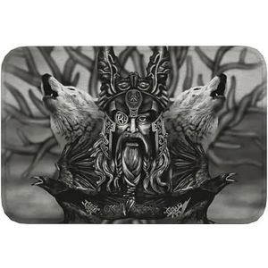 Viking Odin Wolf Bedrukte Karpetten - Noorse Mythologie Vintage Crow Tapijten - Buiten Opvouwbare Antislip Huginn en Muninn Graphics Flanel Tapijt Pads Matten(Size:50CMx80CM)