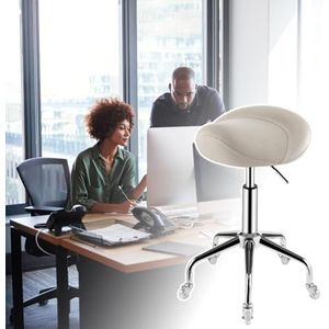 JAVPTAV Zadelstoel, ergonomische zadelstoel, verstelbare hoogte hydraulische rolstoel met wielen, positieve houding anti-vermoeidheid kruk, eenvoudig te monteren (wit)