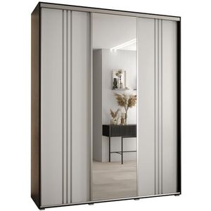 MEBLE KRYSPOL Davos 7 190 slaapkamerKledingkast met drie schuifdeuren - moderne opbergkast met spiegel, kledingroede en planken - 235,2x190x60 cm - zwart wit zilver