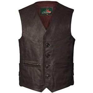 La Chasse Leren vest voor dames en heren, buffelleer, jachtvest van echt leer, motorvest, bikervest van rundleer, bruin of olijf, bruin, 60