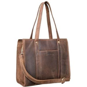 STILORD 'Ariana' Grote Leren Shopper Tas Dames Elegante Business Bag voor 13,3 Inch Laptops Damestas Handtas Schoudertas voor Werk Shopping Reizen Echtleer, Kleur:middel - bruin