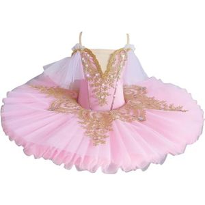 2024 Meisjes Ballet Tutu Danskostuums, Platter Pannenkoek Ballerina Feestjurk Volwassenen Professionele Balletwedstrijd Kostuum,Roze,150