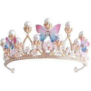 Tiara vlinders prinses kroon gouden parel hoofdband strass haarstukje voor bruiloft party vrouwen en meisjes