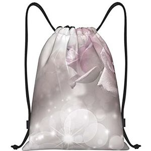 QQLADY Dew Rose Trekkoord Gym Rugzak Voor Mannen Vrouwen Waterdichte String Bag Reizen Wandelen Sackpack, Zwart, Small, Reisrugzakken