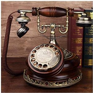 Telefoon Mechanische Dubbele Ringtone Retro Telefoon Bruin Massief Hout Antieke Thuis Vaste Klassieke Wijzerplaat Backlhting Handsfree