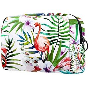 Toilettasjes met ritssluiting Tropisch wit blad Flamingo Travel Cosmetic Organizer Make-up tas voor dames