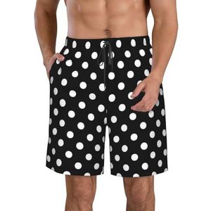 JIAWUJYNB Zwart-wit polka dots print heren strandshorts zomer shorts met sneldrogende technologie, licht en casual, Wit, L