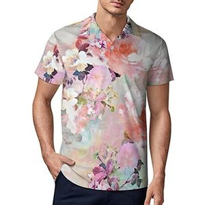 Romantische roze roos bloemen mannen golf polo shirt zomer korte mouw T-shirt casual sneldrogende T-shirts 3XL