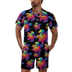 Tie Dye Cool Sea Turtle-1 Poloshirt voor heren, trainingsset met korte mouwen, casual strandshirts, shorts, outfit, 5XL