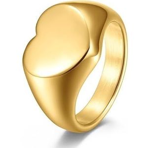 Roestvrij staal 18K vergulde liefde hart glanzende ring ring geslachtsloze eenvoudige mannen en vrouwen voorstel handsieraden (Color : Golden, Size : 9#)