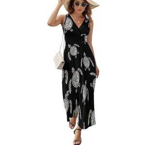 Sea Turtles Mouwloze maxi-jurk met V-hals voor dames, casual, zomer, lange jurk