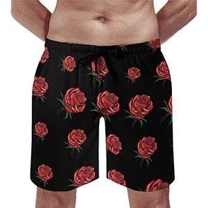 Red Rose Bloemen Mens Beach Shorts Sneldrogende Board Shorts Mesh Voering Strand Broek Gym Zwembroek 2XL