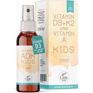 Little Wow Vitamine D3 K2 Spray + vitamine A voor kinderen Vegan I Immuunsysteem Vitaminen voor kinderen 180 spuitstoten voor maximaal 6 maanden I 500 IE Vitamine D3 & 11,25 µg vitamine K2 per spuitstoot