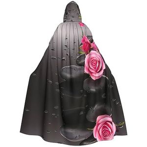 Womens Mens volledige lengte carnaval cape met capuchon cosplay kostuums mantel, 185 cm spa steen en roos bloemen