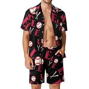 I Love Baseball Heren 2 stuks Hawaiiaanse sets losse pasvorm shirts en shorts met korte mouwen strandoutfits S