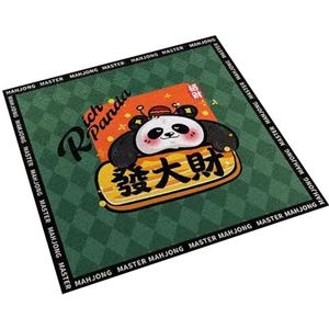 Mahjongg Mat Vierkant Kort Pluche Mahjong Tafelkleed, Groene Cartoon Panda Bedrukt Kaartspel Tafelkleed, Antislip En Ruisonderdrukking (Color : Green-1, Size : 55.1x55.1inch)