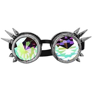 Rainbow Rave Steampunk-bril, Gratis Maat Verstelbare Neusstukken Caleidoscoopbril Halloween Retro voor Meisjes voor Vintage (Antiek zilver)
