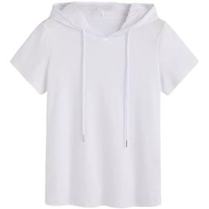 Dvbfufv Vrouwen Hooded Korte Mouw Katoenen T-shirt Vrouwelijke Zomer Mode Casual Blouses Tops, Wit, XS