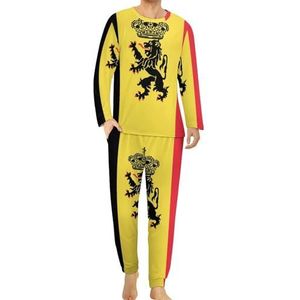 Belgische vlag badge comfortabele heren pyjama set ronde hals lange mouwen loungewear met zakken M