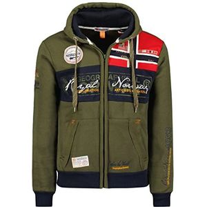 Geographical Norway Heren sweatjack Flyer jas met capuchon, patches, Kaki, XL