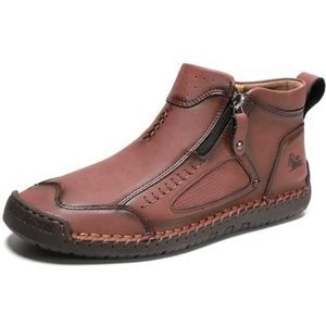 JiuQing Heren Italiaanse Handgemaakte Outdoorlaarzen Instap-Casual Chukka-Laarzen Met Zijrits Lichtgewicht,Rood,38 EU