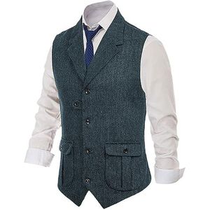 Heren Kostuum Vest Wollen Visgraat Vest Slim Fit Vest Dagelijks Zakelijk Formeel Lichtblauw S