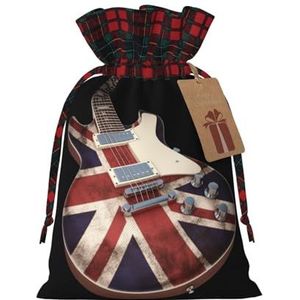 Gitaar Britse vlag kerst trekkoord geschenkzakje (medium/klein) voor geschenken, kerstfeest, vakantie decoratie.