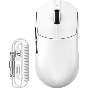ATTACK SHARK X8 PLUS Draadloze Gaming Muis met C06 Ultra LED-Kabel, 55g SUPERLICHT, Voor Grote Handen, PixArt PAW3395PRO Sensor, BT/2.4G/USB, 40000 DPI, 500mAh Batterij (Wit)