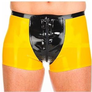 Geel en zwart sexy latex boxershort met ritsen rubberen boyshorts onderbroek ondergoed