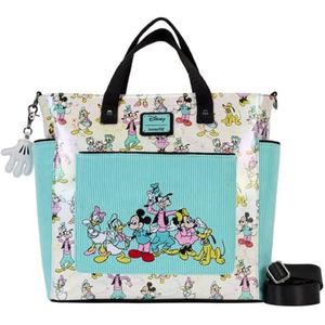 Loungefly Disney100 Mickey en Friends Classic All Over Print Iriserende Convertible Tote Bag, Wit