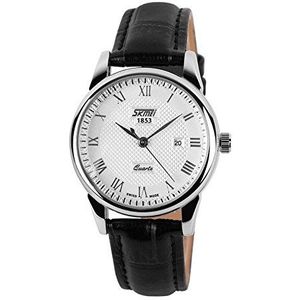 Aposon Mens Unique Roman Numeral Fashion Design Quartz Analog Waterproof Wrist Business Casual Watch with Stainless Steel Case, 98ft 30M 3ATM Water Resistant, Comfortable PU Leather Band - White