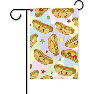 Hot Dogs Emoticons Grappige Tuin Vlaggen Voor Buiten Dubbelzijdig 12x18 Inch Decoratieve Huis Yard Vlag Gedrukt Gift Welkom