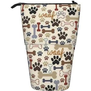 Nbtghga Hond Botten Poot Print Potlood Telescopische Klassieke Kunsten Stand Up Potlood Case Organizer Potlood Houder Make-up Tas Gift, Zwart, Eén maat