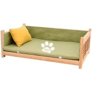 hondenbed Houten hondenbedframe Draagbare verhoogde hondenbedden met groene matras Verhoogd koelhuis voor huisdieren Stevige structuur