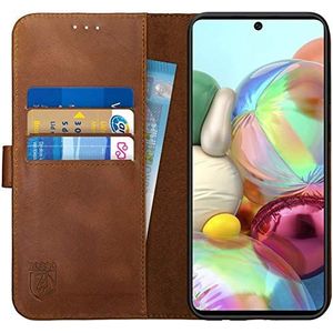 Rosso Deluxe Echt Leer Book Case Hoesje Geschikt voor voor Samsung Galaxy A51 | Ruimte voor drie pasjes | Portemonnee Book Case | Met Pasjeshouder | Bruin