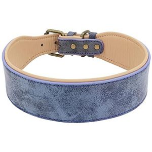 Brede leren hondenhalsband Gewatteerde halsbanden voor huisdieren Hondenhalsband voor middelgrote grote honden - Blauw, XL