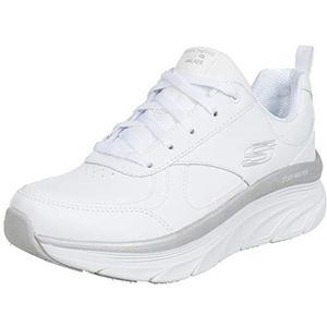 Skechers D'lux Walker tijdloze Path Sneaker voor dames, Witte lederen zilveren rand, 41 EU