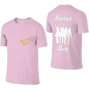Sta-Tus Logo Qu-o Heren Katoenen T-shirt Korte Mouw Ronde Hals T-shirt voor Heren Zachte Zwarte T-shirts Basic Casual Fans Gift Tops, roze, S