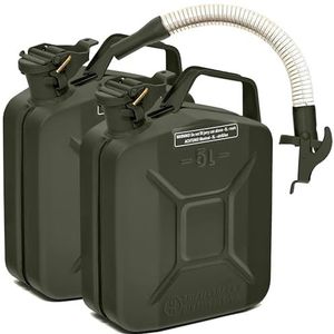 BW® Brandstofjerrycan, metaal, jerrycan, 2 x 5 liter, met schenktuit - bronsgroen - RAL 6031-F9 - TÜV-getest en VN-goedkeuring - Made in Europe