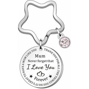 Fako Bijoux® - Sleutelhanger Mum Never Forget That I Love You Forever - Ster - Kristal - Cadeau - Geschenk - Mama - Moederdag - Zilverkleurig