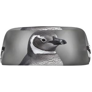 CSGJMYGS Etui Lederen Potlood Pouch Grijze pinguïn Potlood Zakken Grote Capaciteit Potlood Organizer met Rits Draagbare Reizen Make-up Tas Desktop Briefpapier Organizer voor Vrouwen Mannen, Zilver,