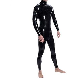 Handgemaakte dubbele schouders rits mannen volledige body ontwerp sexy latex strakke jumpsuit rubber catsuit kleding met kruisrits, Donkerblauw, L
