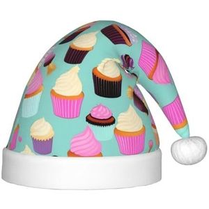 EdWal Cupcake Patroon Print Pluche Kerstman Hoed voor Kinderen, Xmas Vakantie Hoeden voor Jongens Meisjes, Kinderen Kerst Feestbenodigdheden