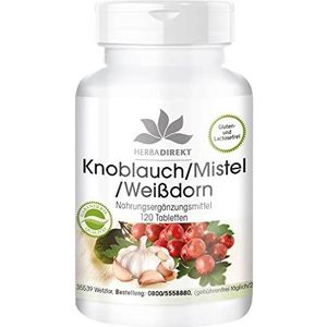 Knoflook Maretak Meidoorn - 120 Tabletten met Vitamine C, Hoog Gedoseerd, Veganistisch | HERBADIREKT by Warnke Vitalstoffe - Duitse apothekerskwalitei