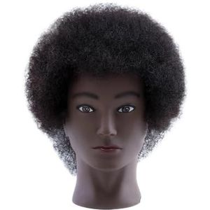 Afro-mannequinhoofden met menselijk haar, kappersopleidingshoofd, oefenpop for cosmetologiepoppenhoofd for het oefenen van styling en vlechten(6 inch A)