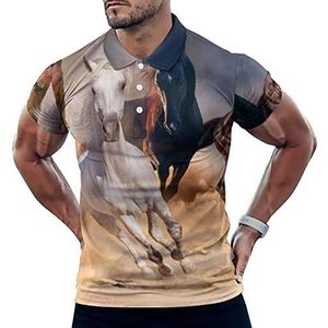 Paarden in de woestijn zandstorm casual poloshirts voor mannen slim fit T-shirt met korte mouwen sneldrogend golftops T-shirts S