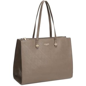 David Jones - Handtas voor dames, grote maat XL - schoudertas middelbare school, werk, zakelijk, formaat A4 - tas van kunstleer, shopper, handvat, lange laptoptas, Taupe beige, Eén maat,