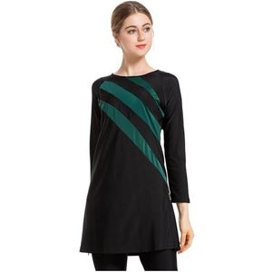 Grsafety Dames 3-delige moslim badmode - bescheiden badpak met islamitische hijab burkini zwemkostuum, zwart-groen, XL, Zwart Groen