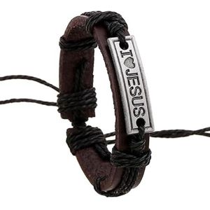 Fako Bijoux® - Armband - Leder - I Love Jesus Smal - Bruin/Zwart